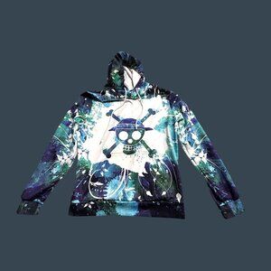 One Piece Anime-Inspired Hoodie Luffy Skull Print Large Polyester & Spandex Blen